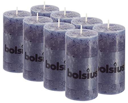 BOLSIUS 8 Pk. Dark Blue Rustic Pillar Party Wedding Candles Aprox. 2X4 Inches (100X50mm)