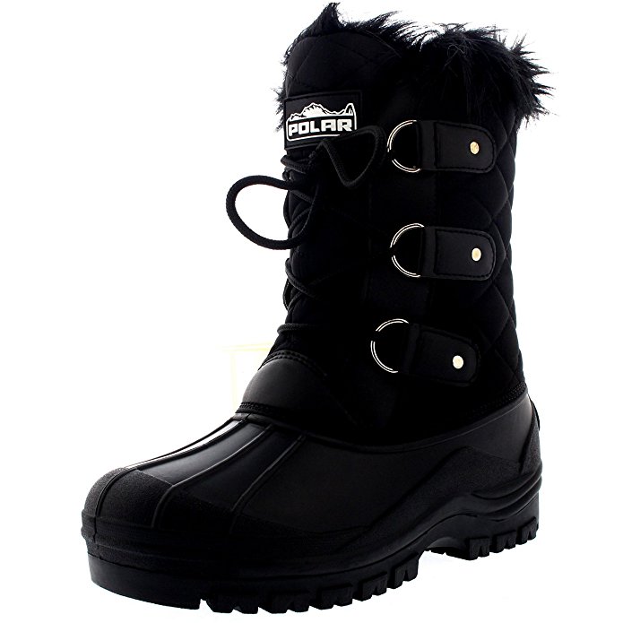 Polar Womens Quilted Lace Up Waterproof Walking Snow Fur Lined Mid Calf Boots