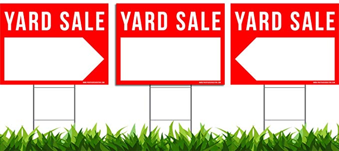 3 Pack Yard Sale Signs Kit - Double Sided Signs & Metal H-Stakes - Red Property Signs 24"x18" – Great for Garage or Yard Sales – High Visibility Signs with Directional Arrows