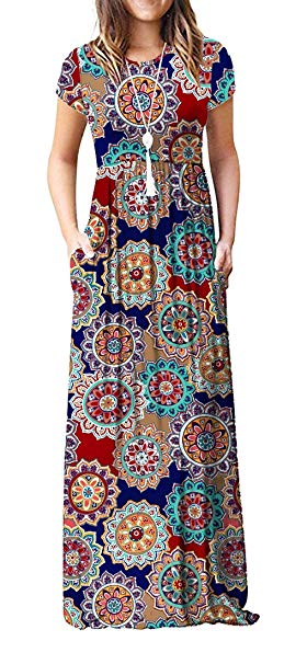 Viishow Women's Short Sleeve Loose Plain Maxi Dresses Casual Long Dresses with Pockets