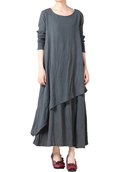 Mordenmiss Women's New Spring/Fall Cotton Long Sleeve Layered Dress