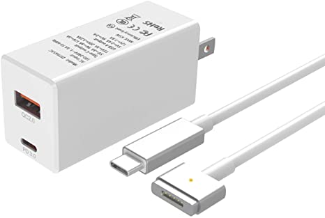 65W GaN USB C PD 3.0 QC 2.0 Charger,Mag Safe 2 Power Adapter Mac Book Mini Travel Charger,USB C to Magnetic 2 Connector for Mac Book Pro 13inch(2012-2015),Mac Book Air (2012-2017) Type C Wall Charger