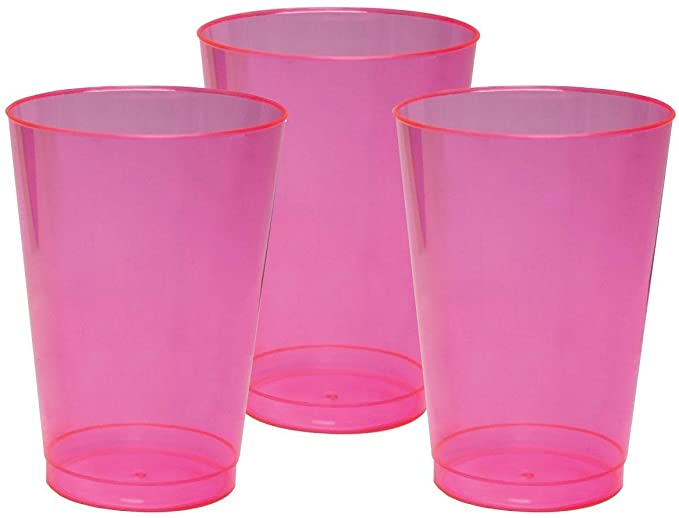 Party Essentials Hard Plastic 10-Ounce Party Cups and Tall Tumblers, Neon Pink, 25-Count