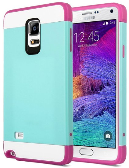 Note 4 Case, ULAK Samsung Galaxy Note 4 Case 2-Pieces Dual Layered Rugged Durable Impact Resistant Shockproof Cases Cover for Samsung Galaxy Note 4 (Light blue/Magenta)