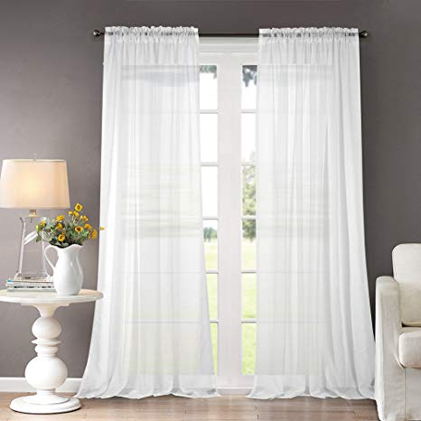 Dreaming Casa Solid Sheer Curtains Draperie white Rod Pocket Two Panels 72" W x 102" L