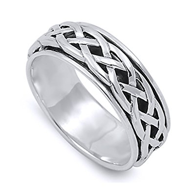 Sterling Silver Wedding & Engagement Ring Celtic Design Spinner Wedding Band 8mm ( Size 4 to 14)