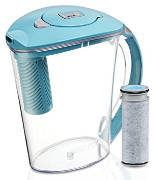 Brita 10 Cup Stream Filter as You Pour Water Pitcher with 1 Filter, Rapids, BPA Free, Lake Blue