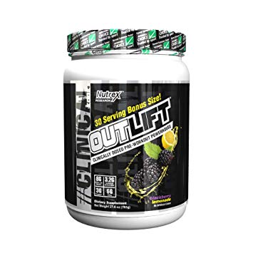 Nutrex Research Outlift Bonus Size | Clinically Dosed Pre-Workout Powerhouse, Citrulline, BCAA, Creatine, Beta-Alanine, Taurine, 0 Banned Substances | BlackBerry Lemonade | 30 Servings