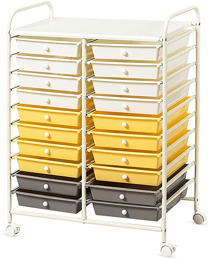 Giantex 20 Drawer Rolling Storage Cart Tools Scrapbook Paper Office School Organizer (25 x 15 x 35 Inch, Yellow)