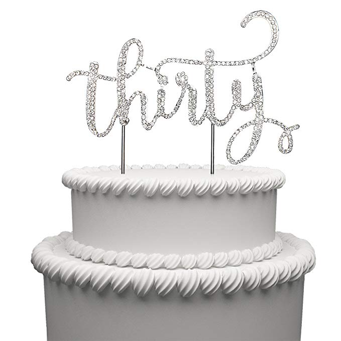 Hatcher lee Bling Crystal Thirty 30 Birthday Cake Topper - Best Keepsake | 30th Party Decorations Silver
