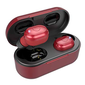 Mixcder T1 Wireless Headphones Bluetooth 5.0 Earbuds Mini Earphones 20H Playtime 3D Stereo Sound, Built-in CVC8.0 Noise Cancelling Microphone, Portable Design Charging Case, Red