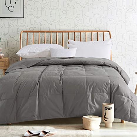 Cosybay 100% Cotton Quilted Down Comforter Grey Goose Duck Down and Feather Filling – Lightweight Thin Duvet Insert or Stand-Alone for Summer – Twin/Twin XL Size (64×88 Inch)