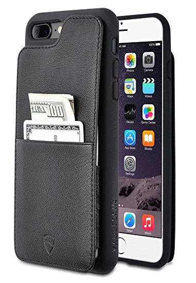 iPhone 7/8 Plus Wallet Case, Vaultskin ETON ARMOUR for iPhone 7/8 Plus (5.5) Slim Minimalist Bumper Case for Cards and Cash, Genuine Leather - Holds up to 10 Cards (iPhone 7/8 Plus, Black)