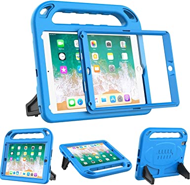 iPad 6th/5th Generation Case, iPad 9.7 Kids Case, iPad Air 2 Case for Kids, with Screen Protector, MENZO Shockproof Handle Stand Kids Case for iPad 6th/5th Generation 9.7 inch 2018/2017, Blue