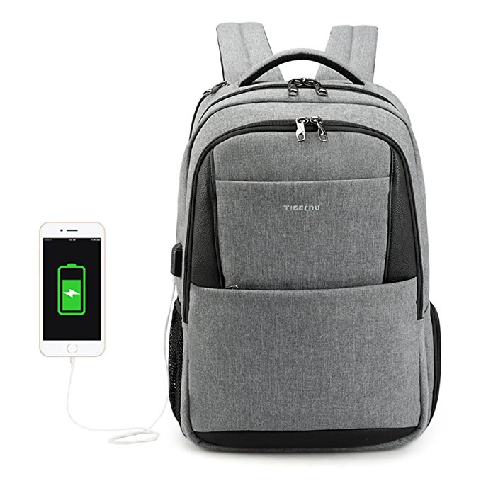 Tigernu backpack, anti-theft USB charging 15.6 inch laptop bag mochilas notebook school bag (grey)