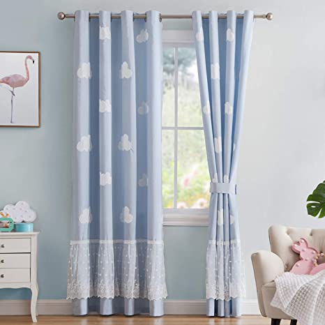 Vandesun Grommet Top Cloud Curtain for Kids Room Nursery Room Small Window Blue Sky with White Clouds - 2 Panels (Blue, 40 x 63)