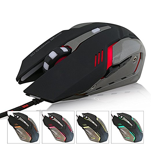 6D optical Gaming Mouse with adjustable 3200 DPI, up to 6 Buttons, 4 Soothing LED Colors Optional for all operating system