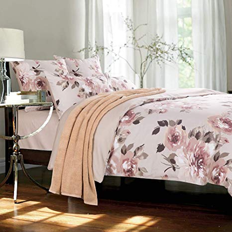 Softta Luxury Peony Floral Bedding Design King Size 3Pcs（1 Duvet Cover+ 2 Pillowcases 800 Thread Count 100% Cotton Duvet Cover Set