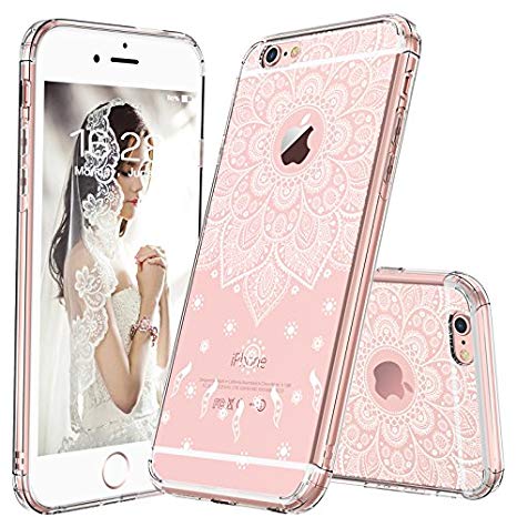 MOSNOVO iPhone 6S Case/iPhone 6 Case, White Peace Mandala Floral Lace Clear Design Printed Transparent Plastic with TPU Bumper Protective Back Phone Case Cover for Apple iPhone 6/6S (4.7 Inch)