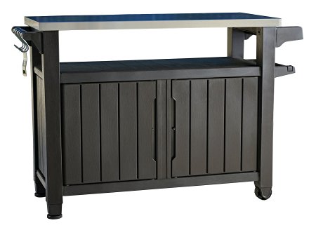 Keter Unity Extra-Large Indoor Outdoor Entertainment BBQ Storage Table / Prep Station with Metal Top