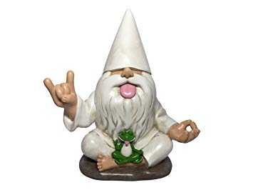 GlitZGlam Rocker Gnome George with Zen Frog - This Garden Gnome Combines Peace, Tranquility and Rock N Roll for Your Fairy Garden