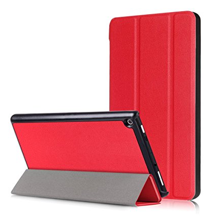 Yogem Fire HD 8 case Slim Shell, PU Leather Folding Folio Case with Auto Wake / Sleep for Amazon Fire HD 8 7th-Gen, 2017 (Red)