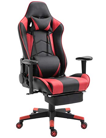 Gaming Chair High Back Ergonomic Racing Chair with Footrest Adjustable Height Swivel Office Chair with Headrest Lumbar Support (RED/Black)