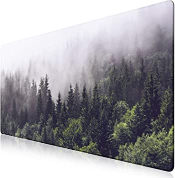 iCasso Extended Gaming Mouse Pad (35.4x15.7 in), Large Non-Slip Rubber Base Mousepad with Stitched Edges, Waterproof Keyboard Mouse Mat Desk Pad for Work, Game, Office, Home - Forest