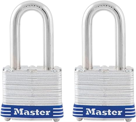 Master Lock 3TLF Laminated Steel Padlock with Key, 2 Pack Keyed-Alike, Silver