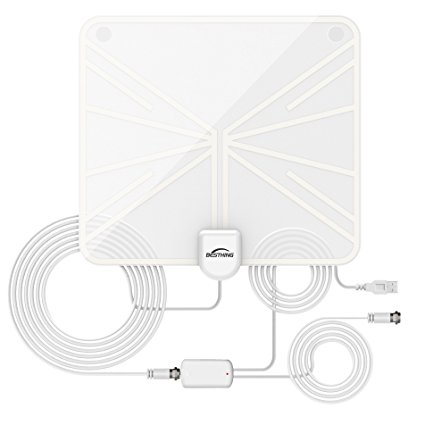 BESTHING 50  Miles 1080P Transparent Digital HDTV Antenna With Attachable Amplifier, Wall Charger and 13 Ft Coaxial Cable