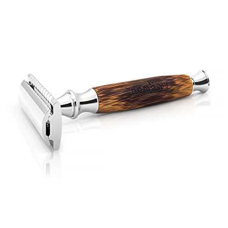 Double Edge Safety Razor with Long Natural Bamboo Handle | The Perfect Shave | High Quality | Sustainable and Durable | Environmentally Friendly |Fits All Double Edge Razor Blades | Bambaw