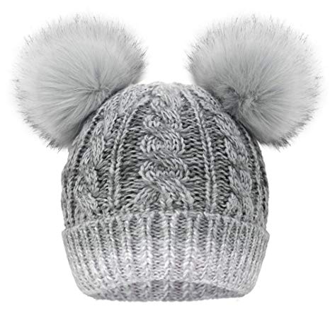 Arctic Paw Women Winter Cable Knit Fleece Lined Warm Pom Pom Beanie Hat