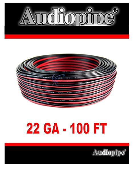 22 GA Gauge Red and Black Speaker Wire Audiopipe 100' Feet Home Car Zip Cord Audio Power Ground Cable