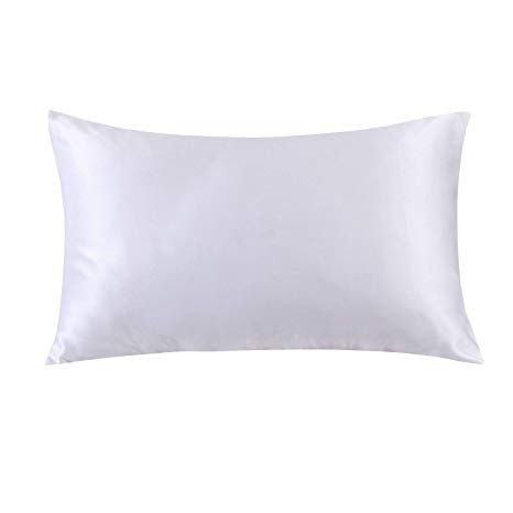 Ethereal Lomoer 100% Natural Pure Silk Pillowcase for Hair and Skin, Both Side 19mm, Hypoallergenic, 600 Thread Count, Luxury Smooth Satin Pillowcase with Hidden Zipper (White, Queen Size)