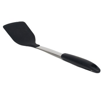 CuliChef Solid Silicone and Stainless Steel Spatula Turner in Black - High Quality Non Stick Heat Resistant Kitchen Tool