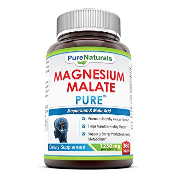Pure Naturals Magnesium Malate- 1250 mg Per Serving, 360 Tablets- Promotes Healthy Nervous Function*- Helps Maintain Healthy Muscles*- Supports Energy Production & Healthy Metabolism*