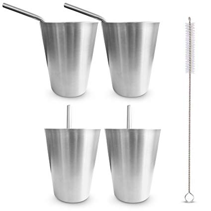Stainless Steel Kids Cups with 4 Free Short Steel Reusable Straws, 8.5oz Thick Metal Single-Walled Tumbler for Toddlers 4-Pack