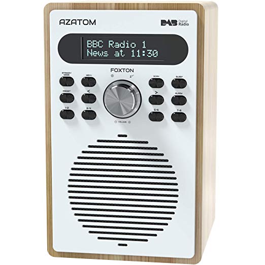 Azatom Foxton DAB/DAB  Digital FM Radio/Alarm Clock/Wood Effect/Headphone socket/Mains powered (Oak)