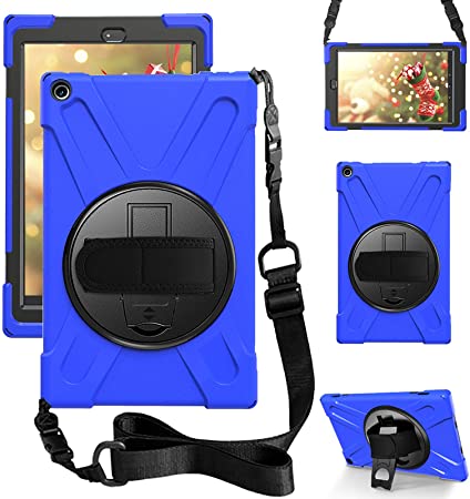 ZenRich Amazon Kindle Fire HD 10 Tablet Case, zenrich Kindle Fire HD 10.1 Inch Case 2019/2018/2017 Release(9th/8th/7th Generation) Heavy Duty Shockproof Case with Kickstand Hand Strap,Blue