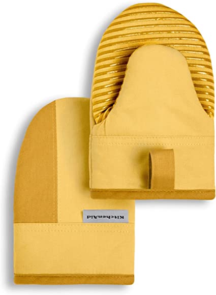 KitchenAid Beacon Two-Tone Mini Oven Mitt Set, 5.5"x8", Majestic Yellow