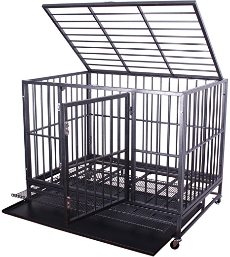 Haige Pet Heavy Duty Dog Cage Metal Pet Crate Kennel with Tray and Wheels