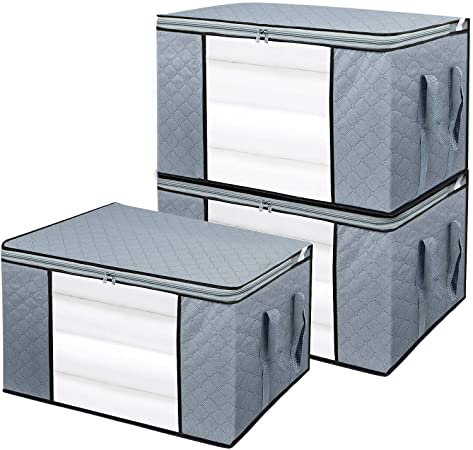 BoxLegend Clothes Storage Bag Large Capacity Organizer with Reinforced Handle Thick Fabric Large Clear Window for Comforters, Blankets, Bedding 3 Pack, 90L