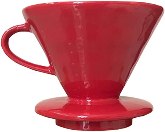 Kajava Mama Pour Over Coffee Dripper - Ceramic Slow Brewing Accessories for Home, Cafe, Restaurants - Easy Manual Brew Maker Gift - Strong Flavor Brewer - V01 Paper Cone Filters - Red, 1 Cup