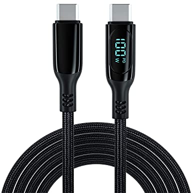 sicotool 100W USB C to USB C 5A Fast Charging Cable LED Display Type C QC PD PPS 2𝐌 for MacBook Samsung Google Pixel Huawei iPad Pro and More Type C Device