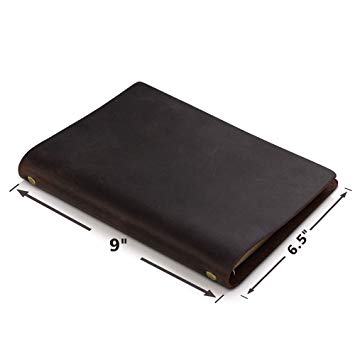 Writing Business A5 Notebook,Leather Bullet Journal Cover,23cm × 17cm,Refillable Pages Diary,Handmade Traveler's Notebook, Writing Pads for Men Women (Black-Brown)