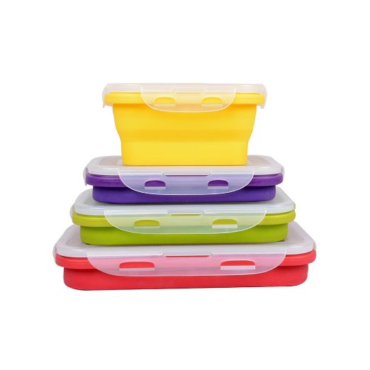 4 Pack 350ML  540ML  800ML  1200ML Elegant Fashionable and Stackable Food Storage Containers Silicone Collapsible Lunch Bento Box Freezer to Oven Safe Set of 4