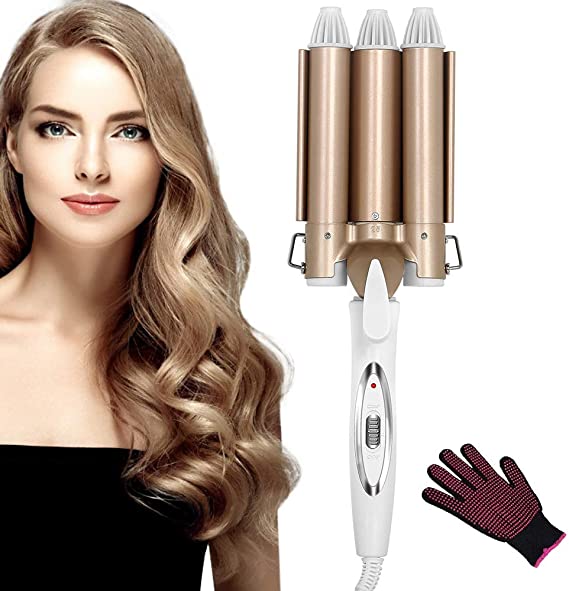 Hair Curler, Curling Iron Upgrade Version Ceramic 3 Barrels Hair Curler, Quick Heating Temperature Adjustable Curling Iron for Long or Short Hair Styling