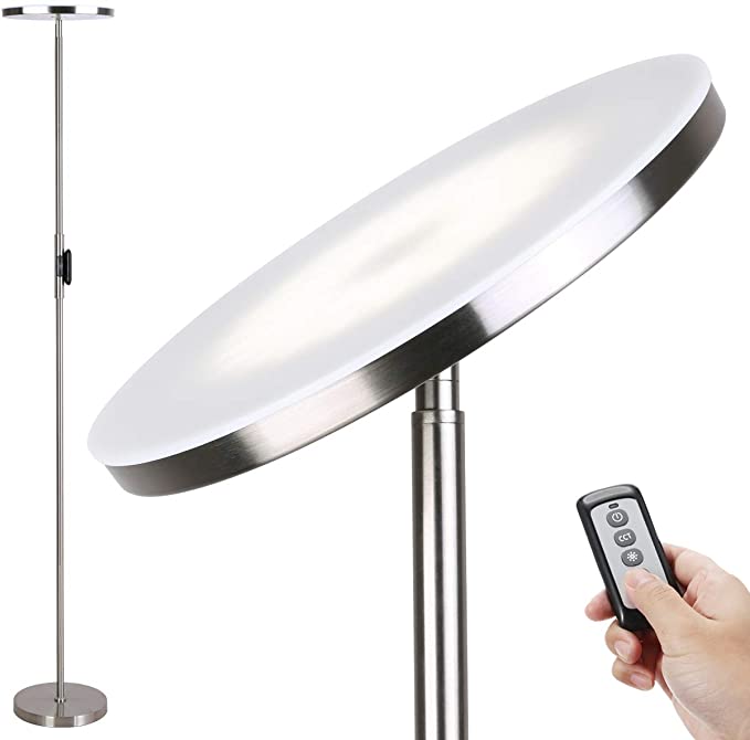 JOOFO Floor Lamp,30W/2400LM Sky LED Modern Torchiere 3 Color Temperatures Super Bright Floor Lamps-Tall Standing Pole Light with Remote & Touch Control for Living Room,Bed Room,Office (Brushed Nickel)