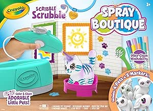 Crayola Scribble Scrubbie Pets Spray Boutique, Airbrush Art Set for Kids, Customizable Animal Toys, for Girls & Boys, 3