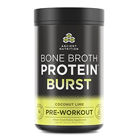 Ancient Nutrition Bone Broth Protein BURST Pre-Workout Energizer, Coconut Lime Flavor, 30 Servings Size - Powered by Ancient Superfoods, Adaptogenic Herbs and Organic Coffee Berry